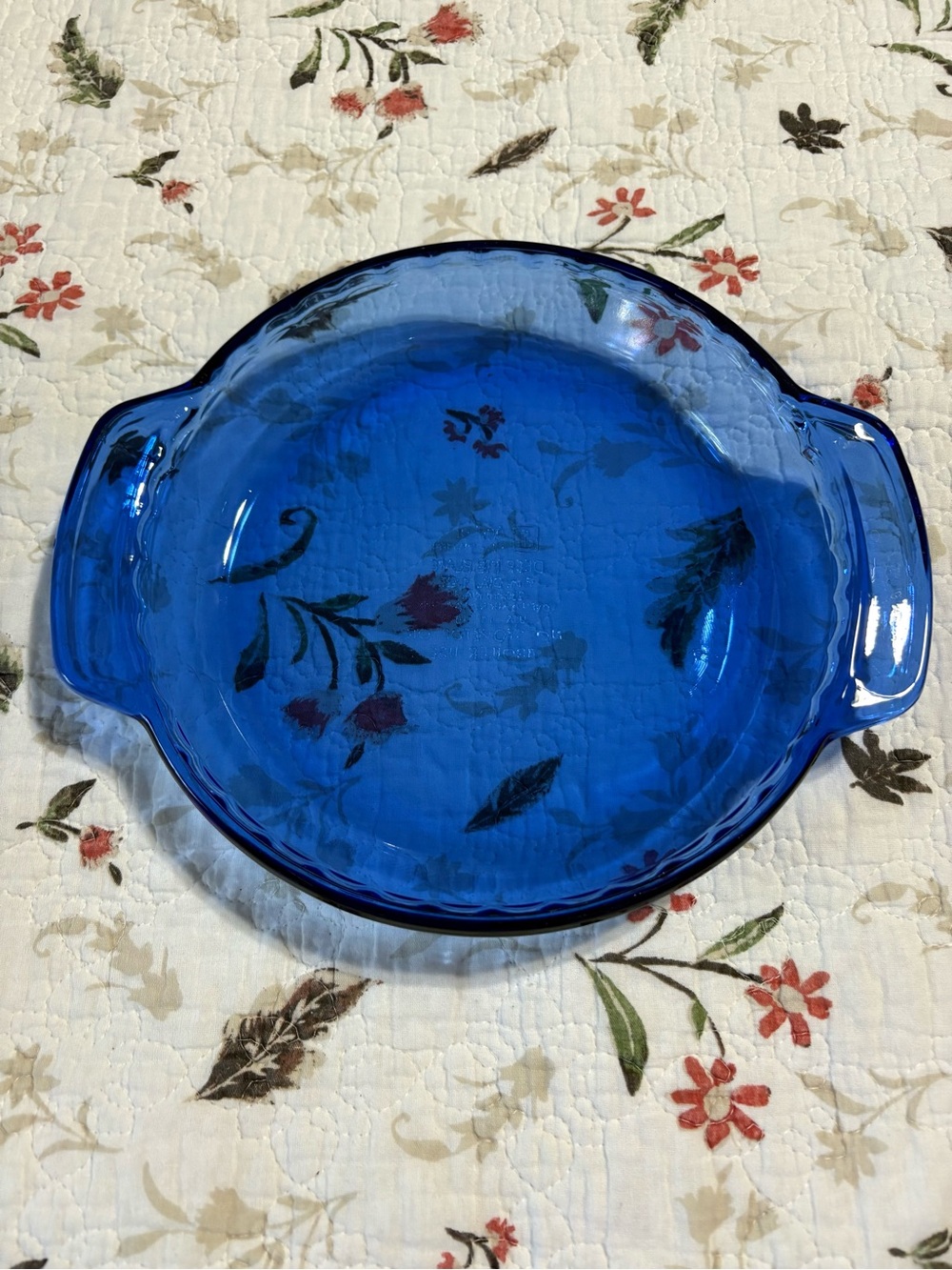 Anchor Ovenware Cobalt Blue Glass Deep 9” Pie Dish with Handles for Serving